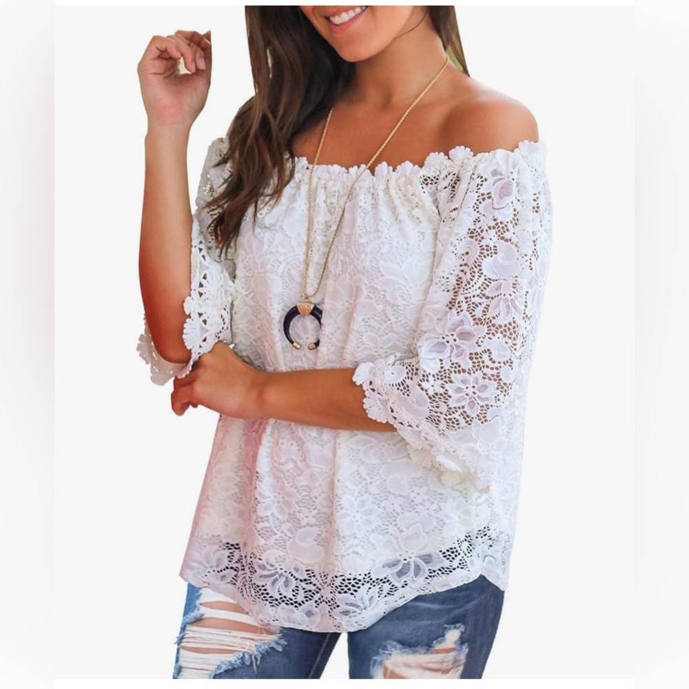 Elegant White Lace Off-Shoulder Blouse